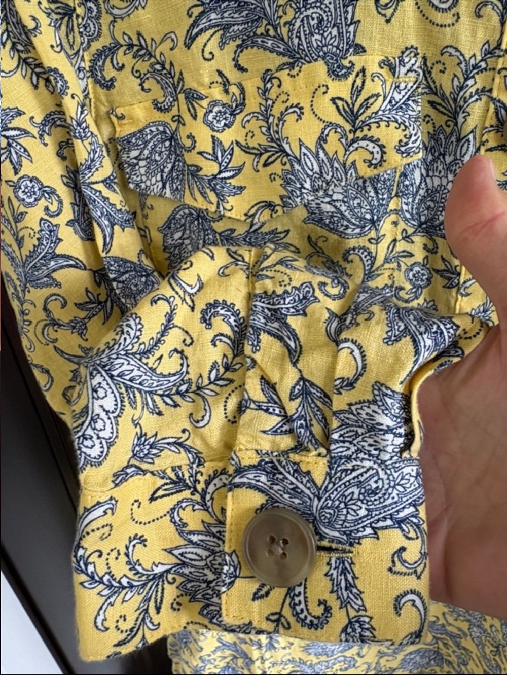 EUC J. Jill Linen Lemon Paisley Popover Dress Size Medium - Picture 4 of 9